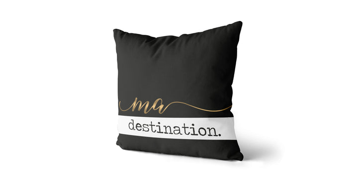 Coussin Ma destination couleur noir, or et blanc